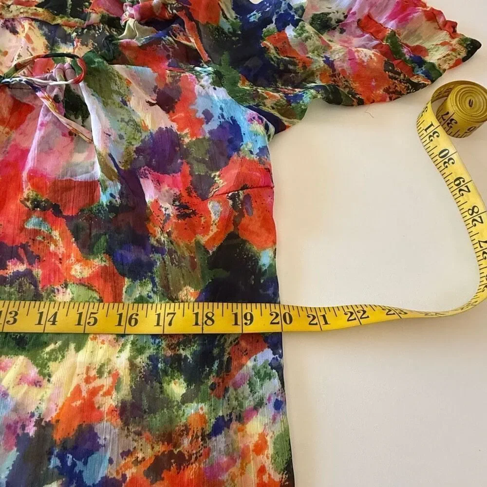 Yuka Beach YB Sheer Watercolor Floral Swimsuit Cover Up Sz L Beach, Swim, Vacay